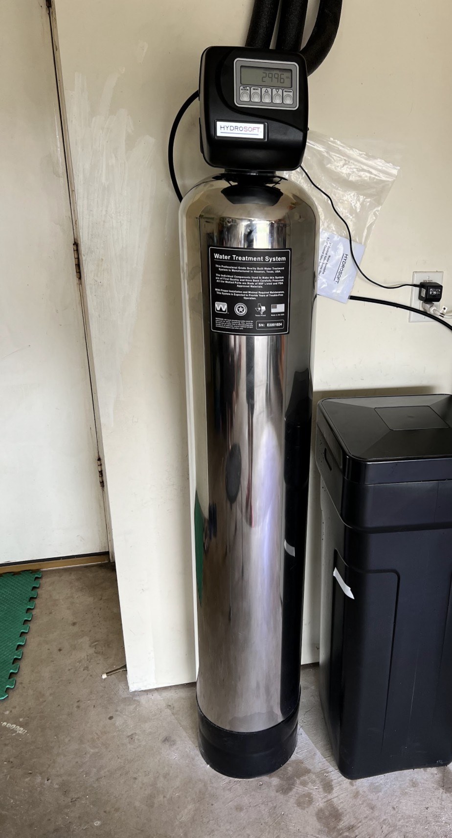 Hydrosoft water softener installed in a Houston home
